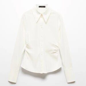 MANGO Women's  Shirt with ruched detail Off White US 2/XS